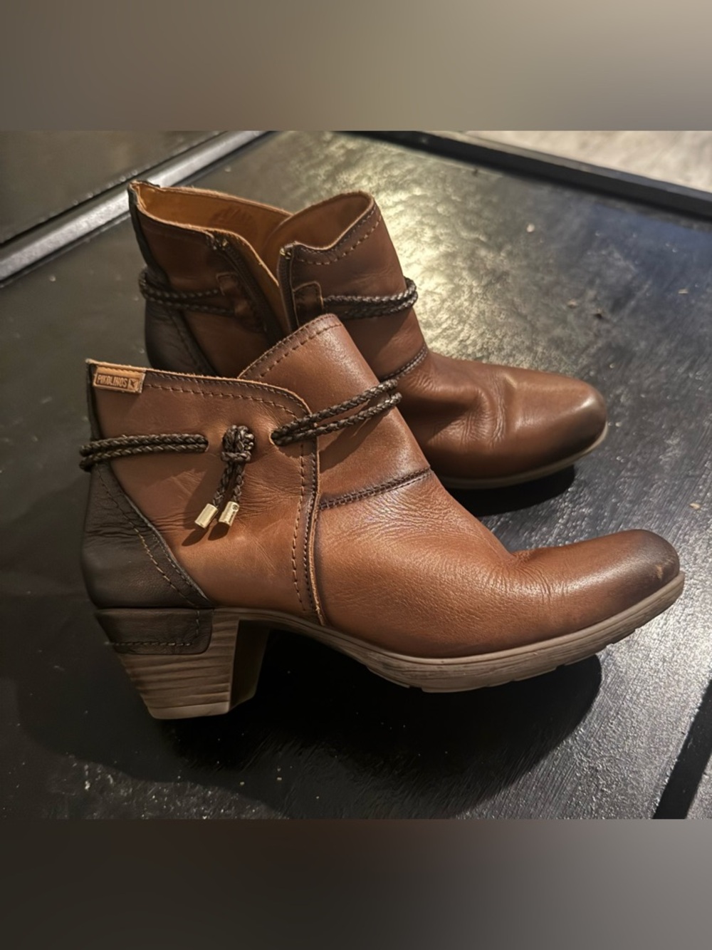Pikolinos Women's Brown Leather Ankle Booties  - Casual Block Heel ankle rope